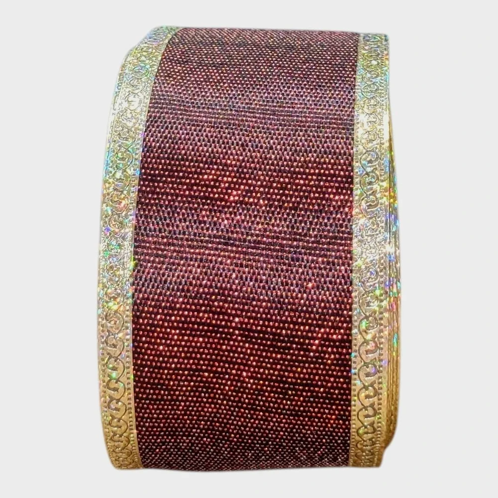 SWC Burgundy Gold Metallic Wired Ribbon Lot 3 2.5
